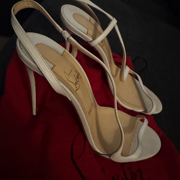 Christian Louboutin White Leather Strappy Stiletto Sandals with Red Sole - Picture 8 of 10